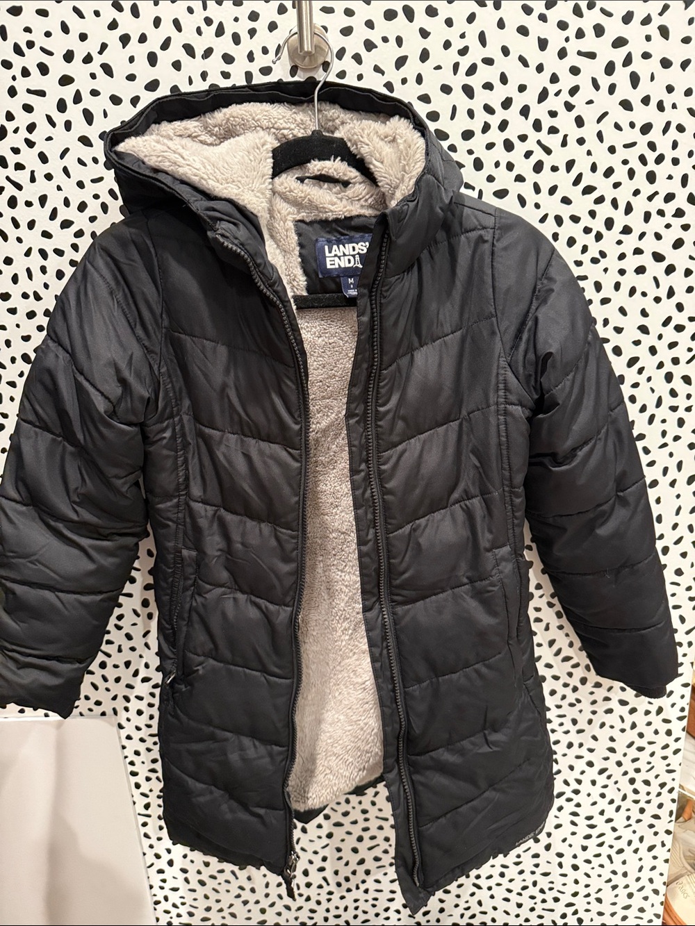 Lands' End Girls’ primaloft Black Quilted Hooded Puffer Winter Snow Coat